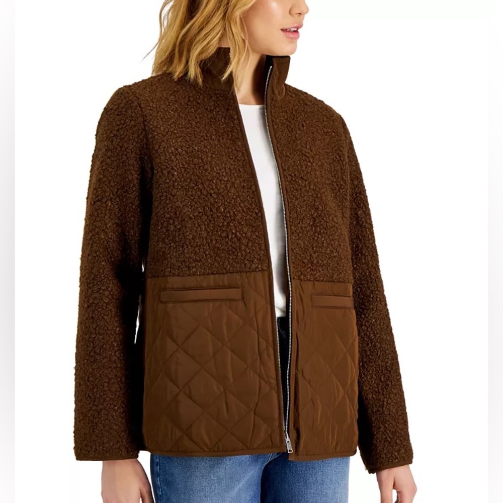 CHARTER CLUB CHOCOLATE BROWN QUILTED FLEECE JACKET